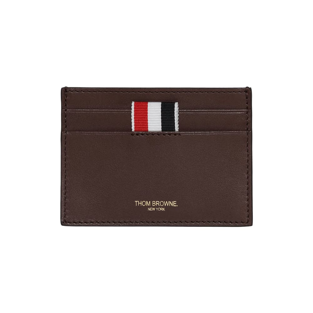 Thom Browne Single Card Holder In Soft Calf Dark Brown