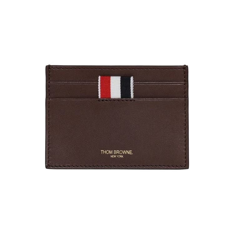 Thom Browne Single Card Holder In Soft Calf Dark Brown