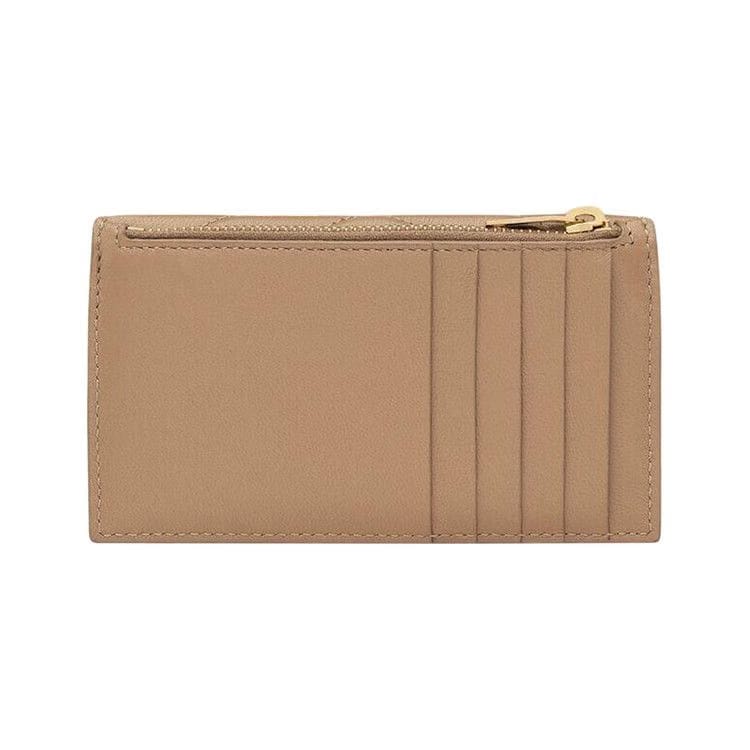 Saint Laurent Cassandre Fragments Flap Card Case In Lambskin Natural Tan