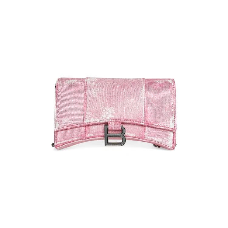 Balenciaga Hour Wallet With Chain Denim Pink