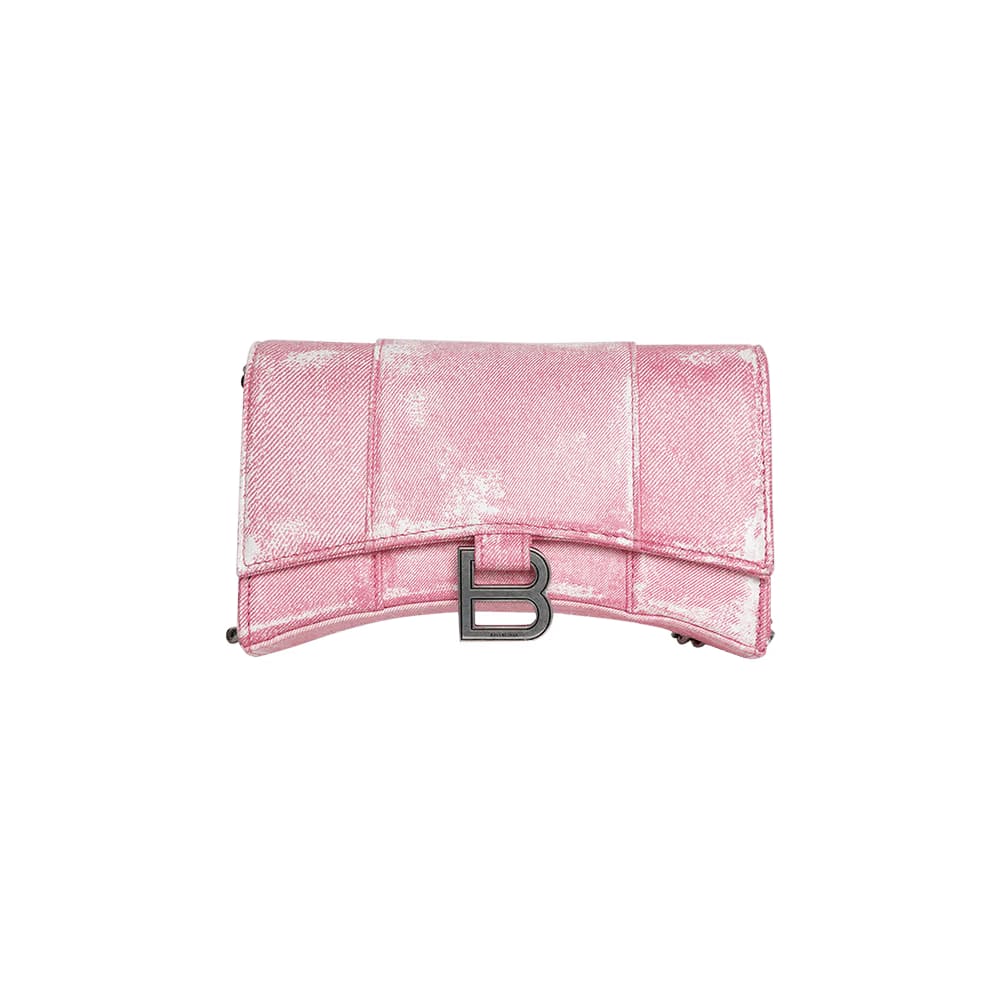 Balenciaga Hour Wallet With Chain Denim Pink