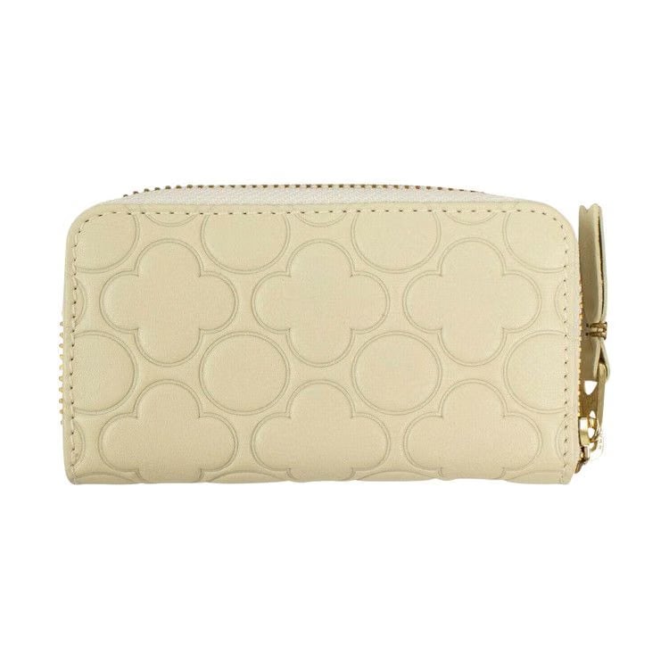Leather Clover Embossed Mini Wallet Coin Purse Ivory