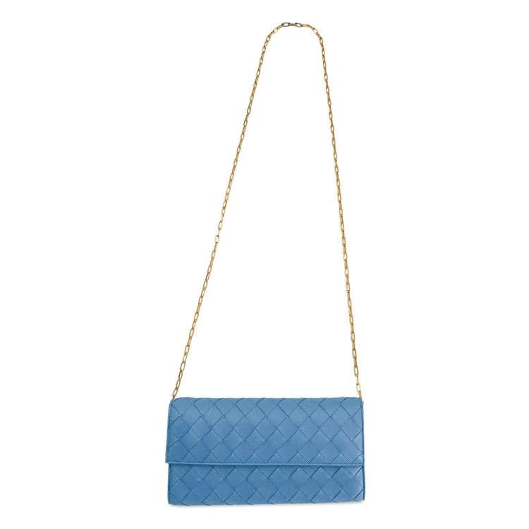 Bottega Veneta Intrecciato Leather Chain Wallet Sky Blue