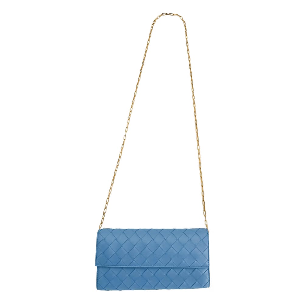 Bottega Veneta Intrecciato Leather Chain Wallet Sky Blue