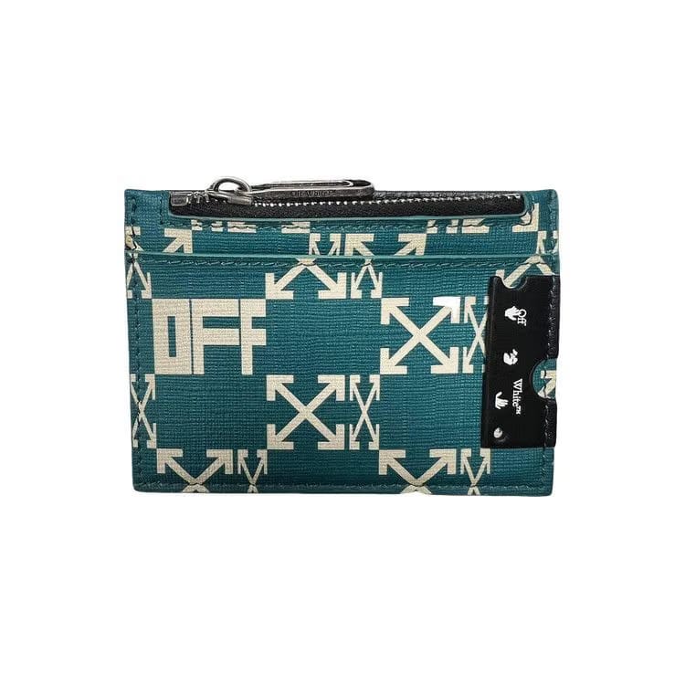 Off-White Zipped Monogram Card Case Green