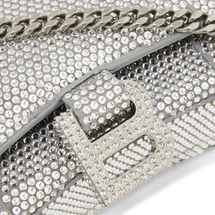 Balenciaga Hourglass Crystal Wallet with Chain Grey/Crystal