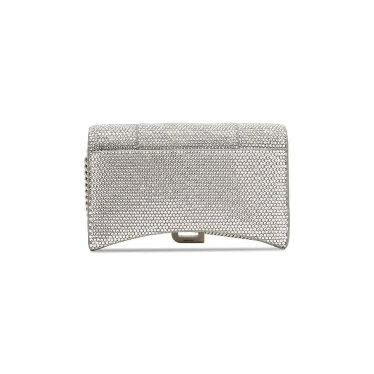 Balenciaga Hourglass Crystal Wallet with Chain Grey/Crystal