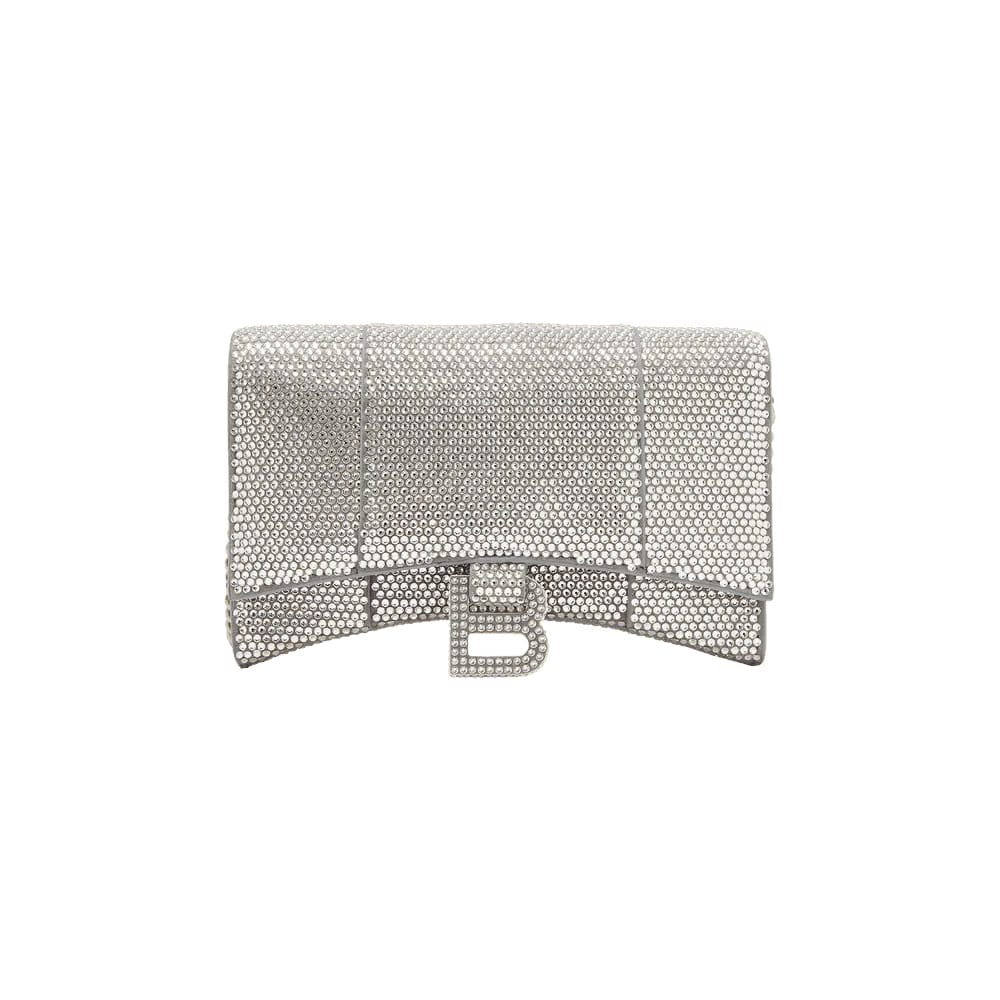 Balenciaga Hourglass Crystal Wallet with Chain Grey/Crystal
