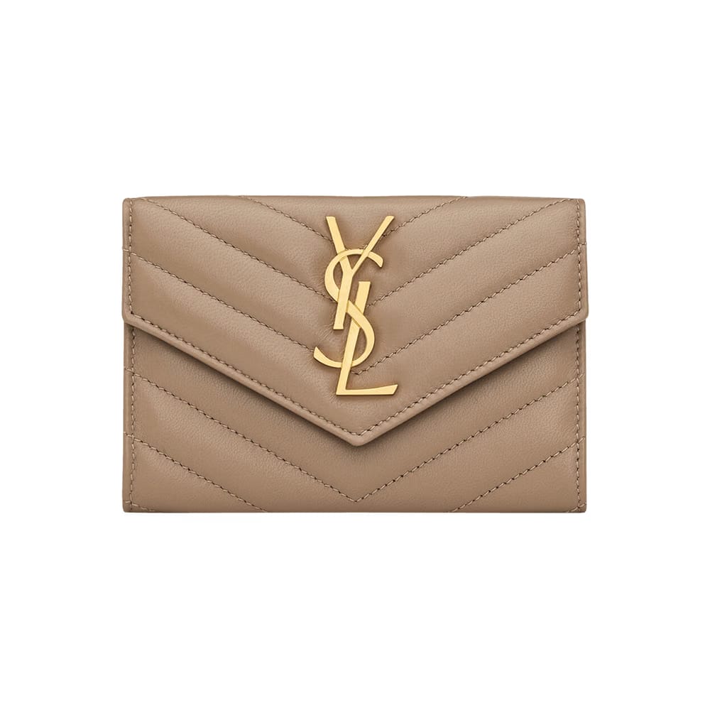 Saint Laurent Monogram Quilted Wallet Dusty Grey