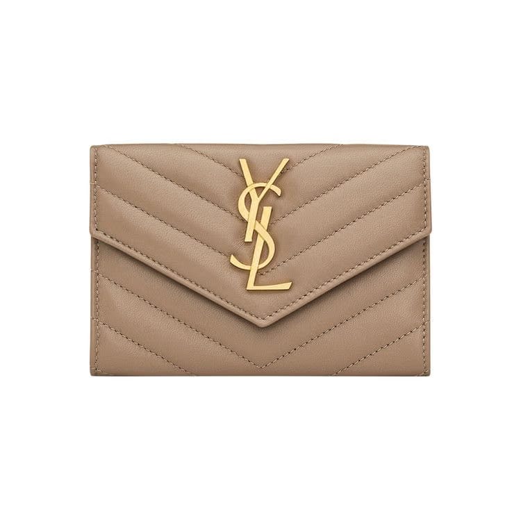 Saint Laurent Monogram Quilted Wallet Dusty Grey