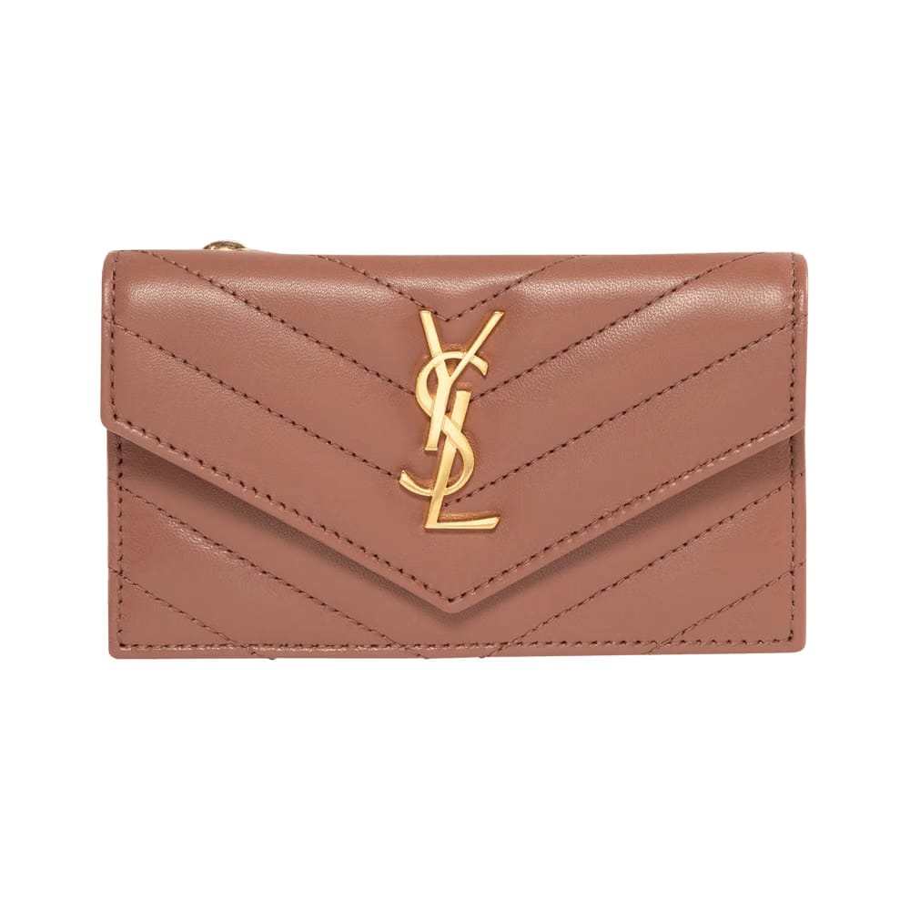 Saint Laurent Cassandre Matelassé Card Case Coral Paradise