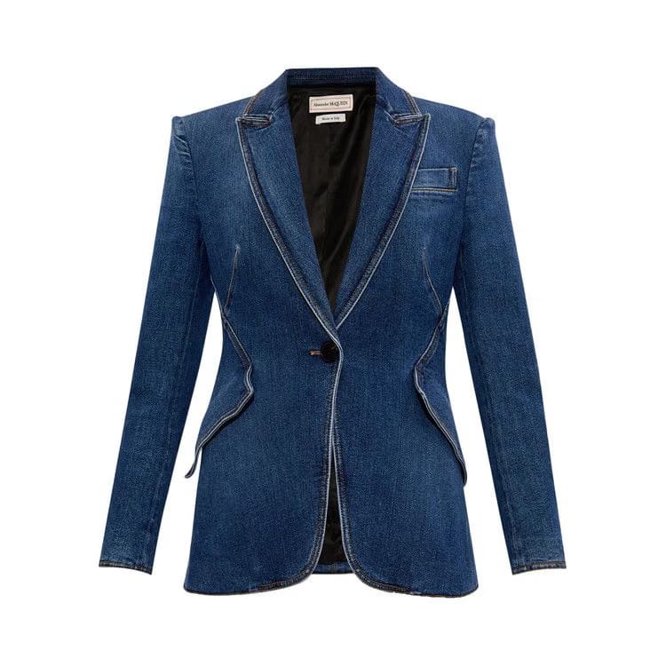 Alexander McQueen One Button Denim Jacket Medium Wash