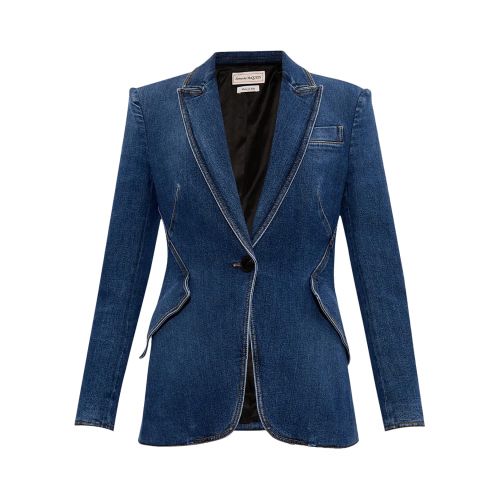 Alexander McQueen One Button Denim Jacket Medium Wash