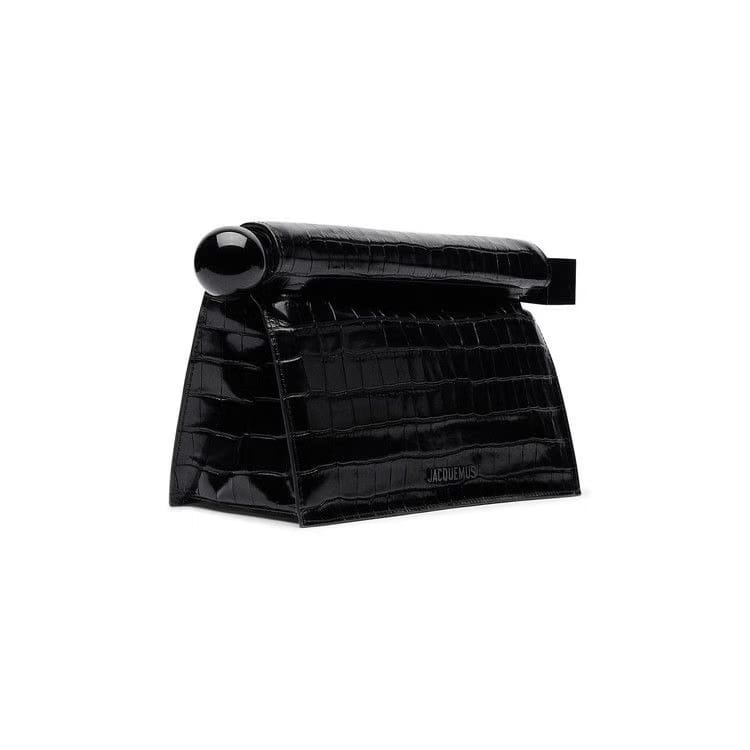 Jacquemus The Rond Carré' Crocodile Embossed Clutch Black