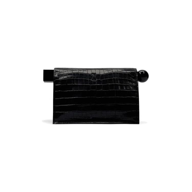 Jacquemus The Rond Carré' Crocodile Embossed Clutch Black