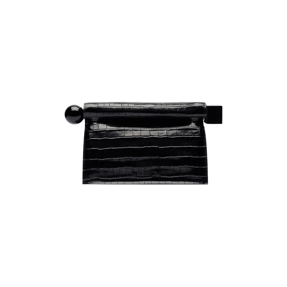 Jacquemus The Rond Carré' Crocodile Embossed Clutch Black