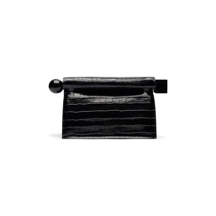 Jacquemus The Rond Carré' Crocodile Embossed Clutch Black