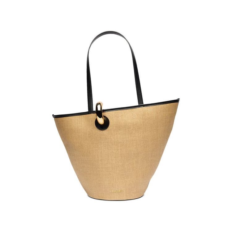 Jacquemus Le Bambola Asymmetric Bucket Bag Ivory/Black