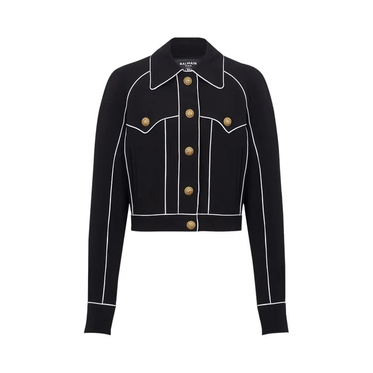 Balmain Buttoned Contrasted Western Crepe Jacket Black