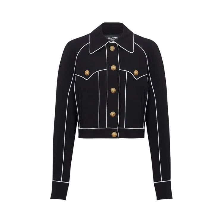 Balmain Buttoned Contrasted Western Crepe Jacket Black
