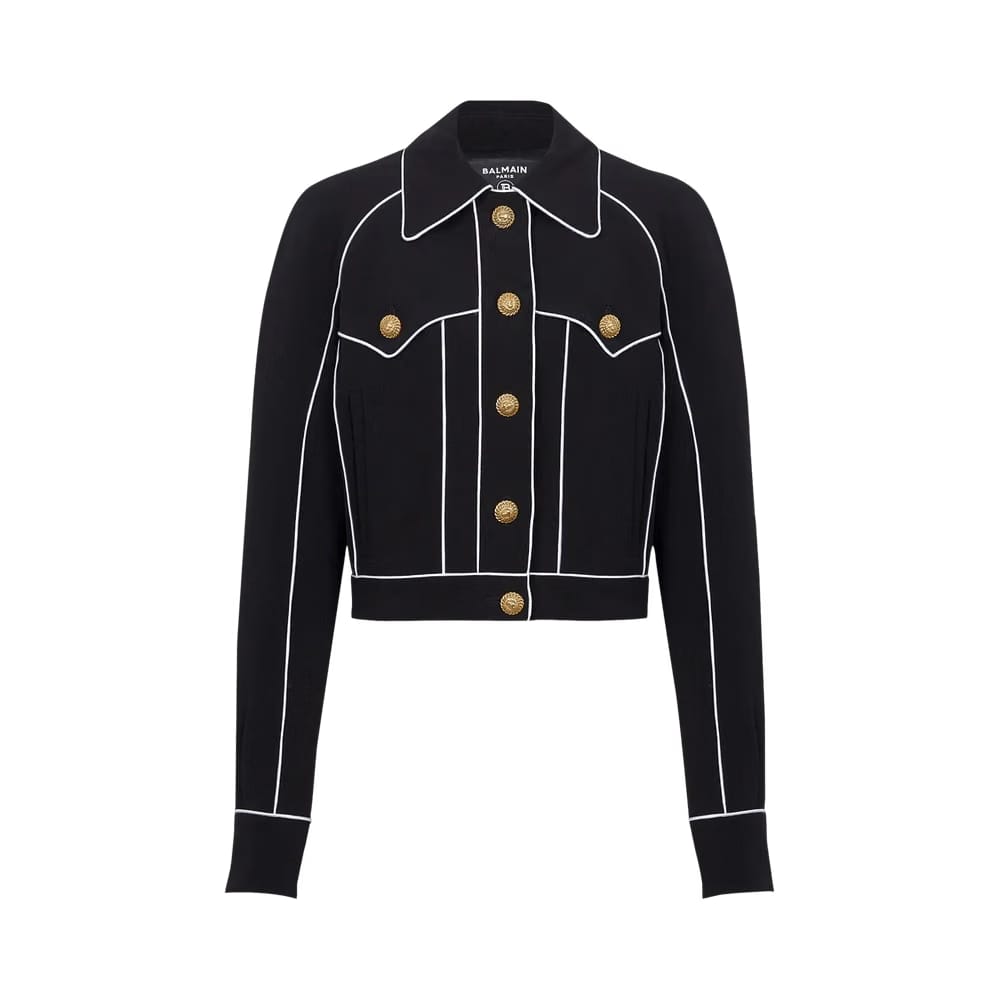 Balmain Buttoned Contrasted Western Crepe Jacket Black