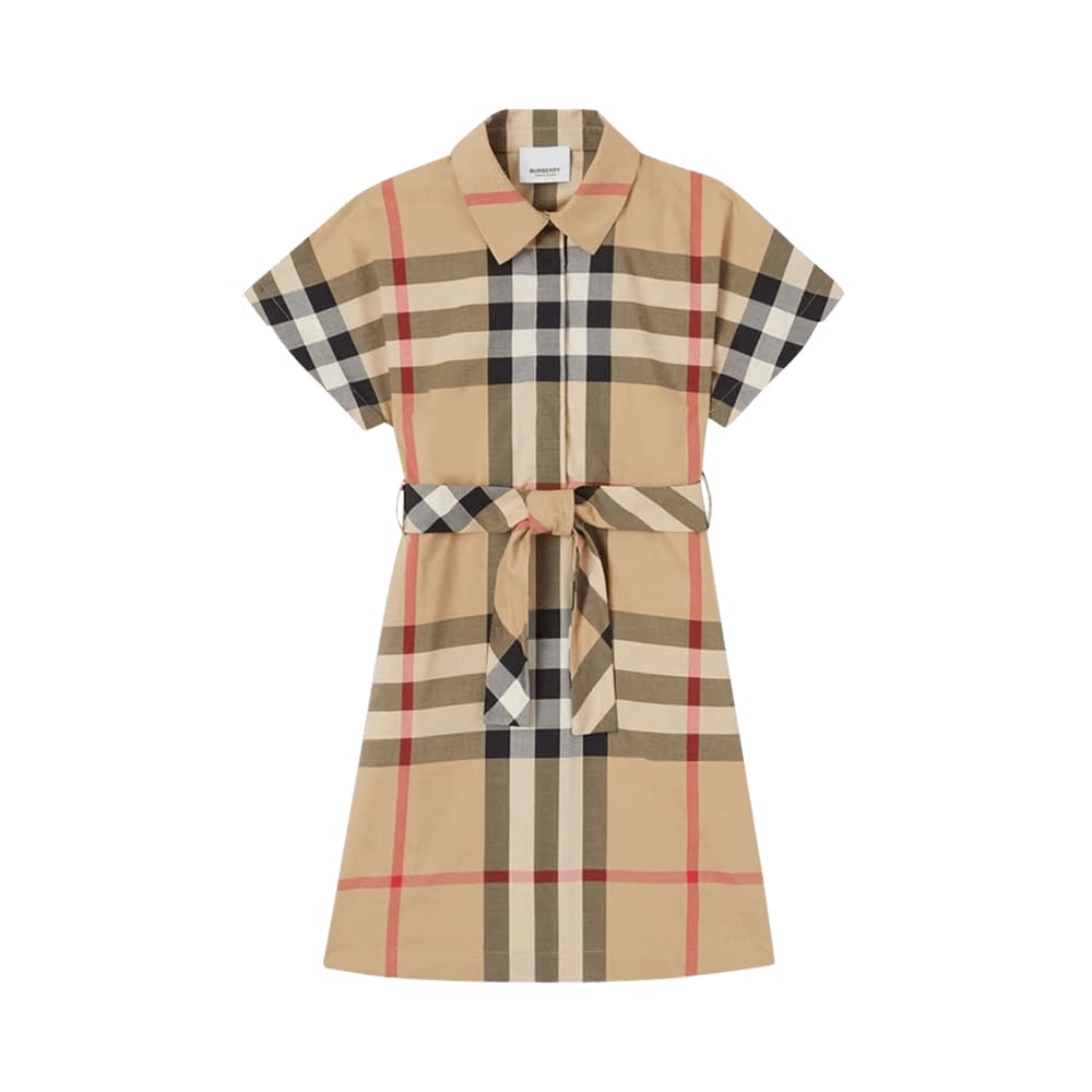 Burberry Kids Check Shorts-Sleeve Shirt Dress Archive Beige