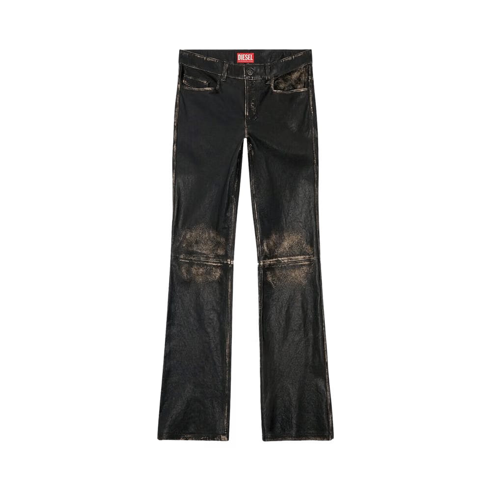 Diesel P-Blixia Distressed Leather Pants Deep Black