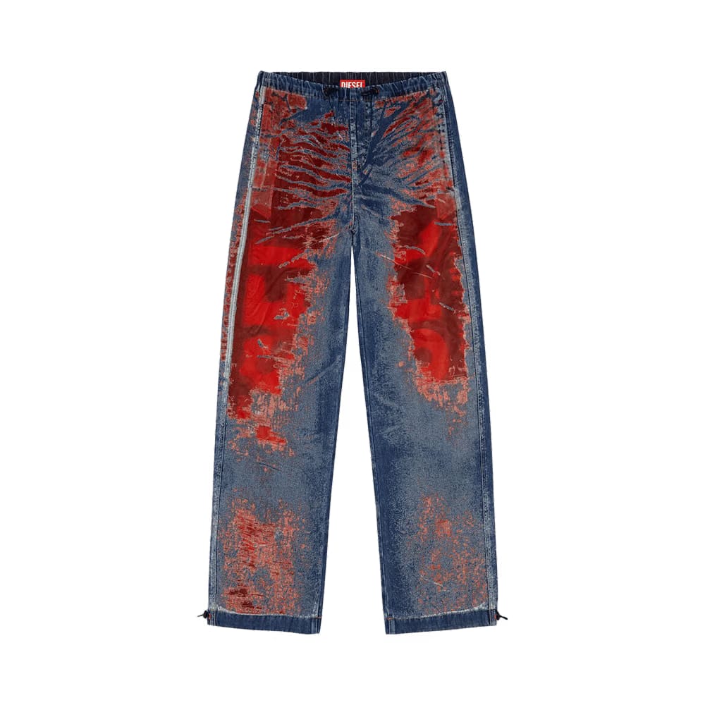 Diesel Mixed Fabric Relaxed Jeans Red