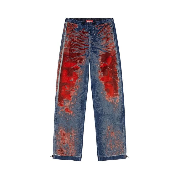Diesel Mixed Fabric Relaxed Jeans Red