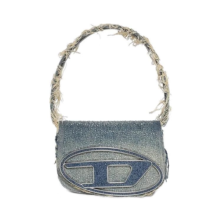 Diesel 1DR Denim And Crystal Shoulder Bag Med Blue