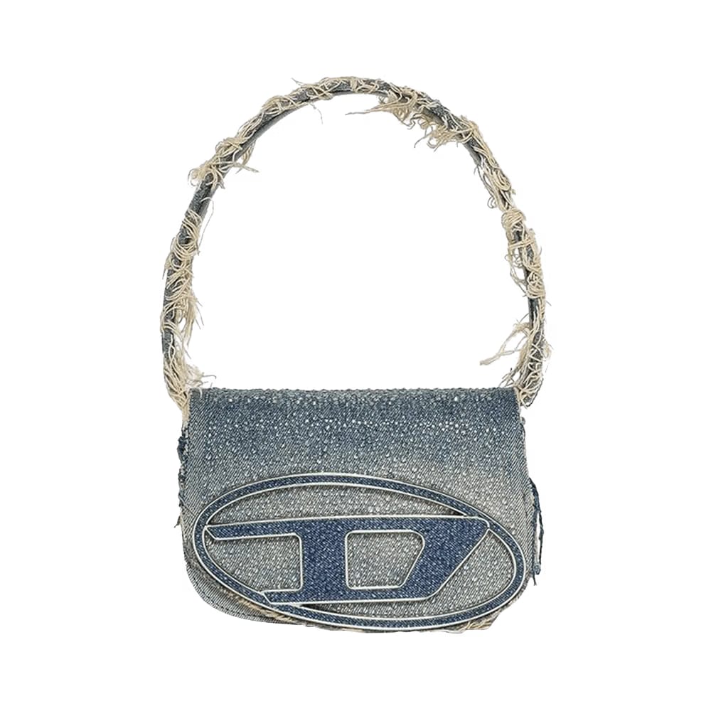 Diesel 1DR Denim And Crystal Shoulder Bag Med Blue