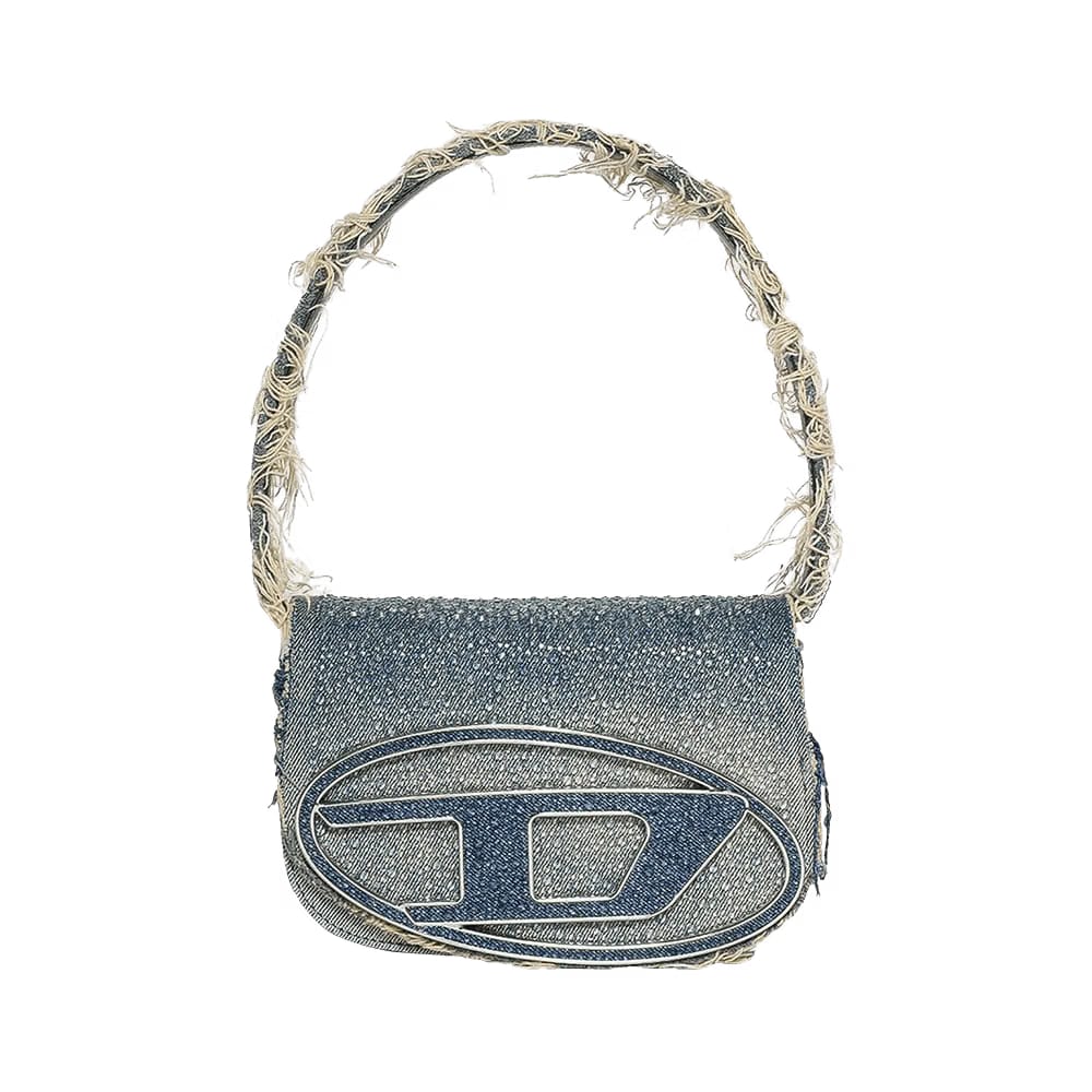 Diesel 1DR Denim And Crystal Shoulder Bag Medium Blue
