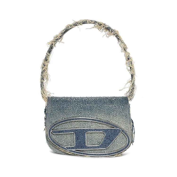 Diesel 1DR Denim And Crystal Shoulder Bag Medium Blue