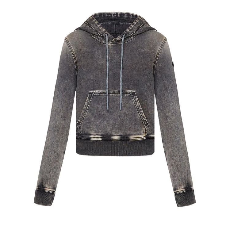 Diesel D-Angy-Hood Track Cropped Denim Hoodie Black