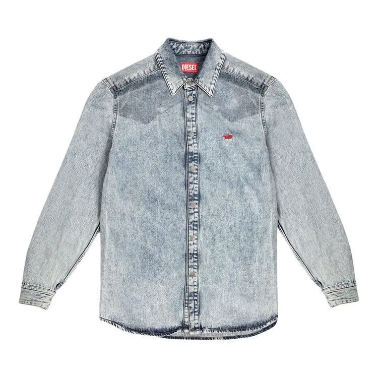Diesel Stretch Denim Shirt With Coated Yoke Light Blue