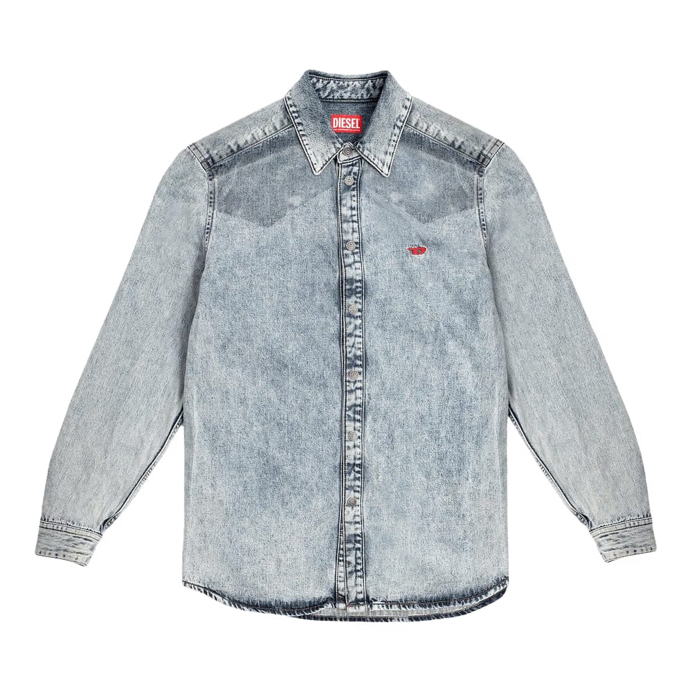 Diesel Stretch Denim Shirt With Coated Yoke Light Blue