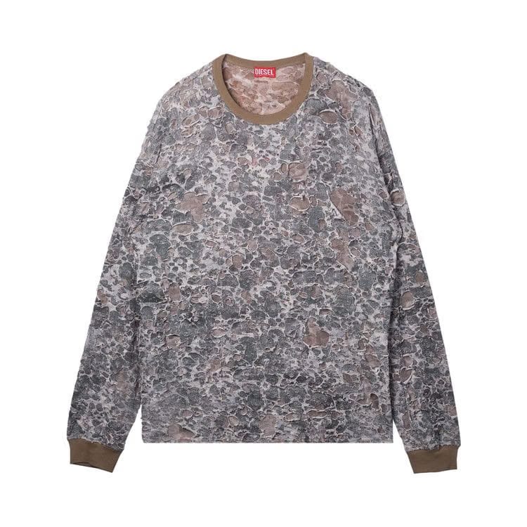 Diesel Camo Burn Out Print Long-Sleeve T-Shirt Beige