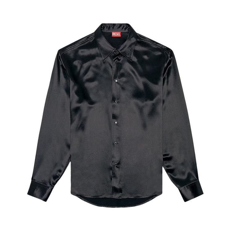 Diesel Ricco Logo Embroidered Satin Shirt Deep Black
