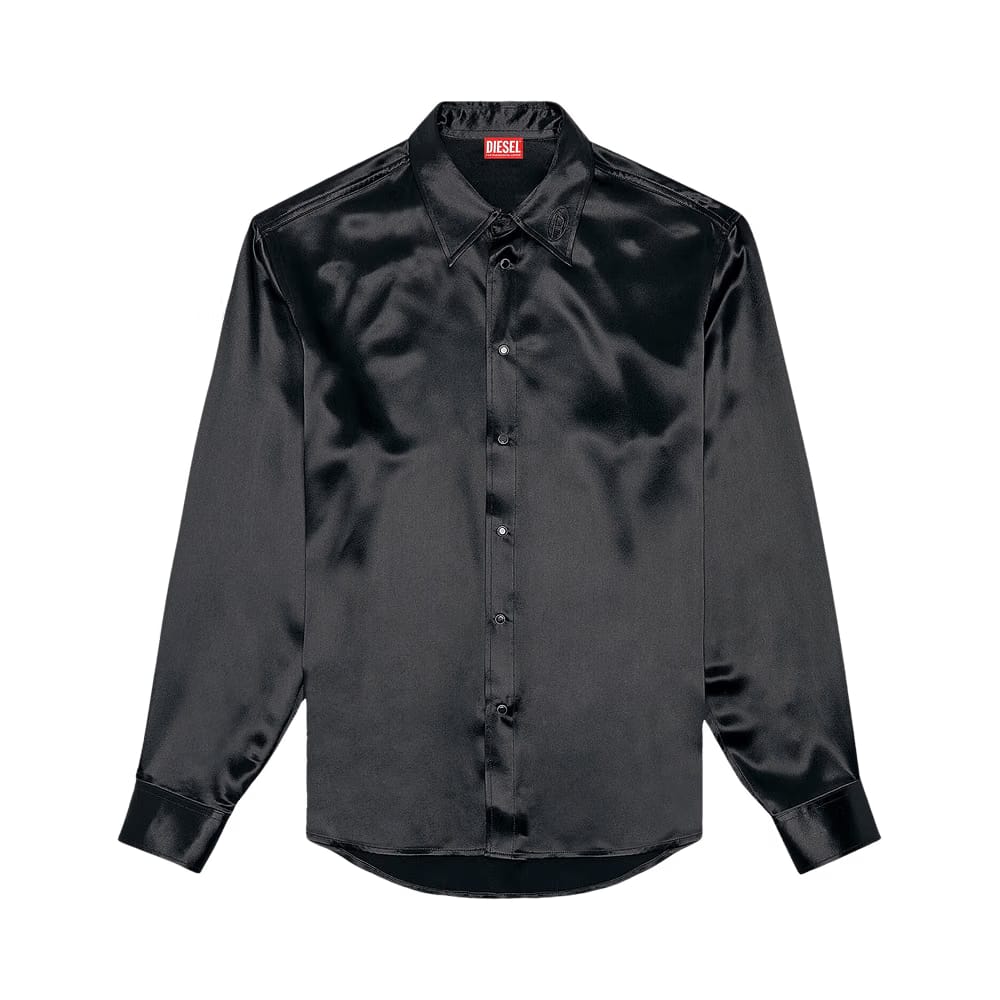 Diesel Ricco Logo Embroidered Satin Shirt Deep Black