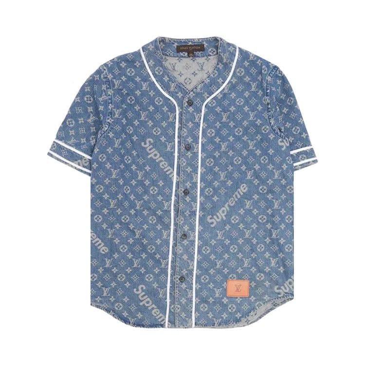 Louis Vuitton x Supreme Jacquard Denim Baseball Jersey Blue