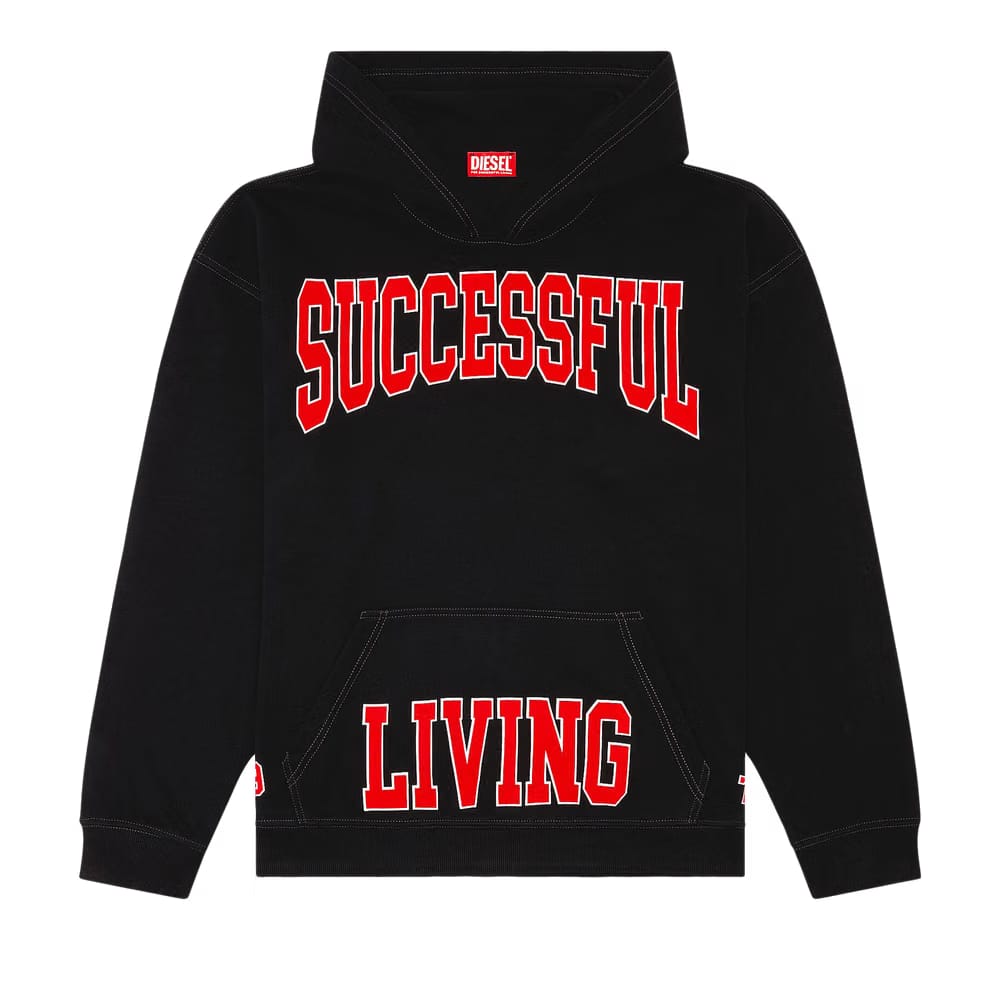 Diesel College Print Hoodie Deep Black