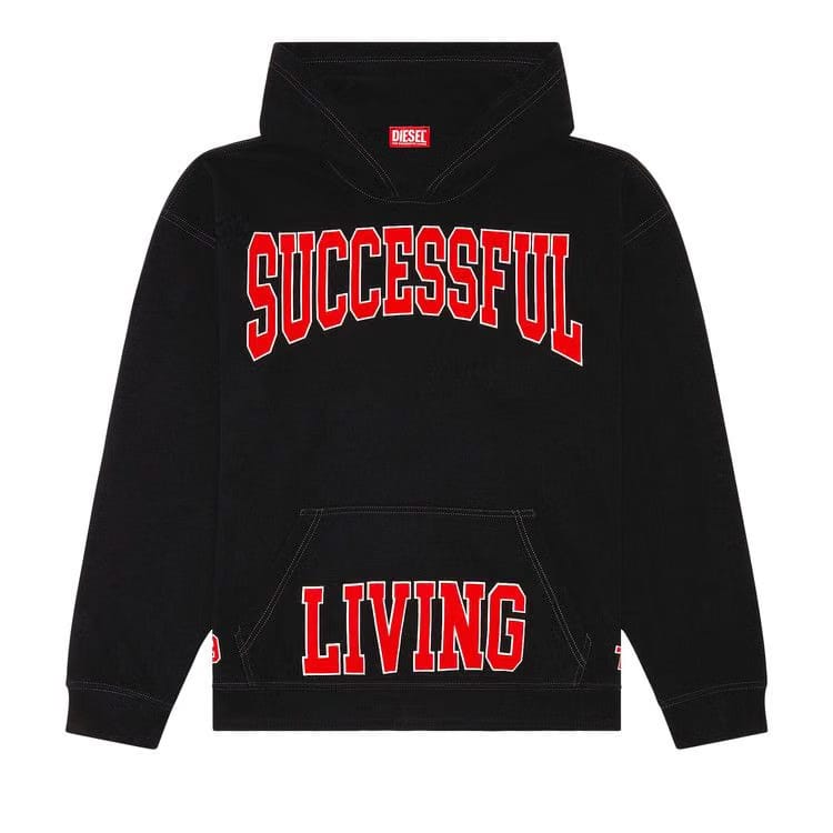 Diesel College Print Hoodie Deep Black