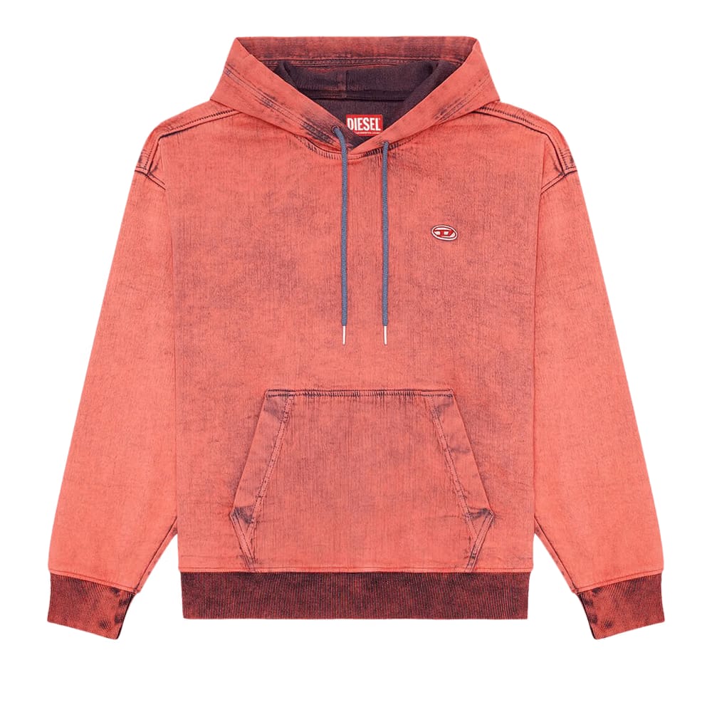 Diesel Logo Patch Denim Drawstring Hoodie Paprika