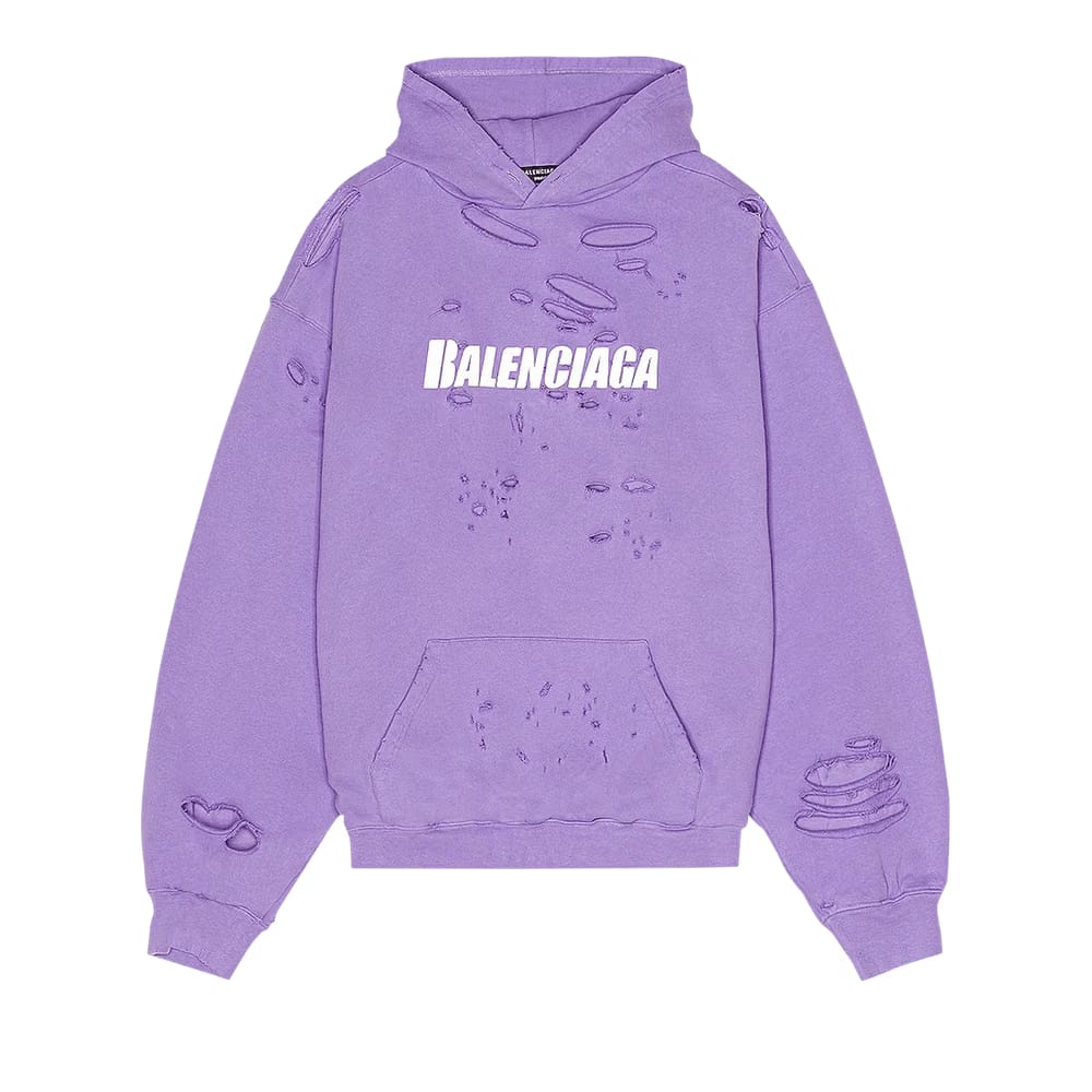 Balenciaga Caps Destroyed Oversize Fit Hoodie Light Purple/White