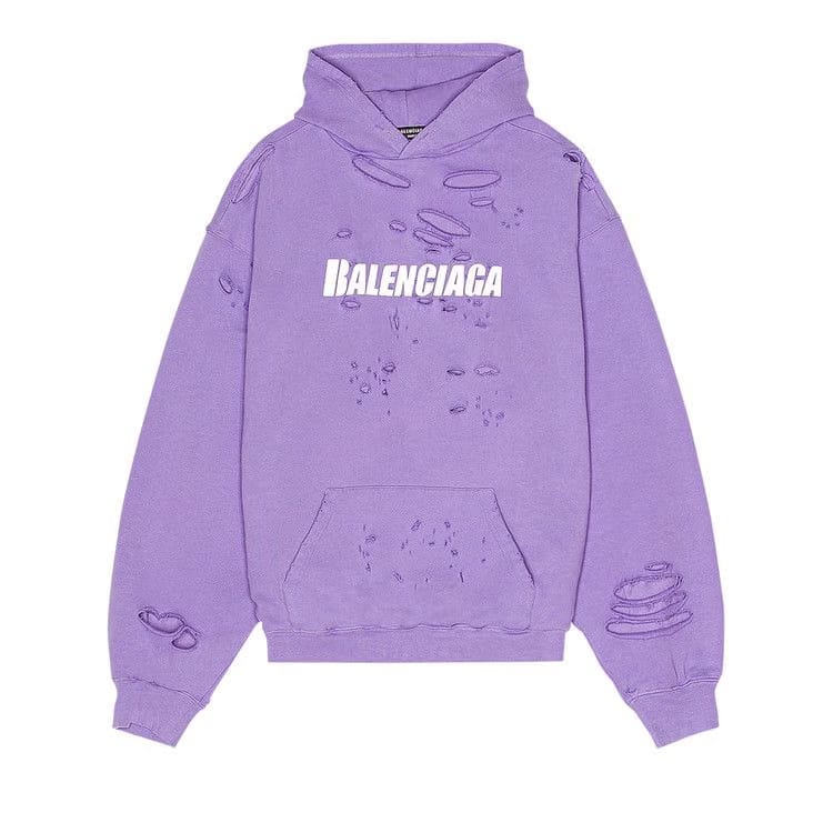 Balenciaga Caps Destroyed Oversize Fit Hoodie Light Purple/White