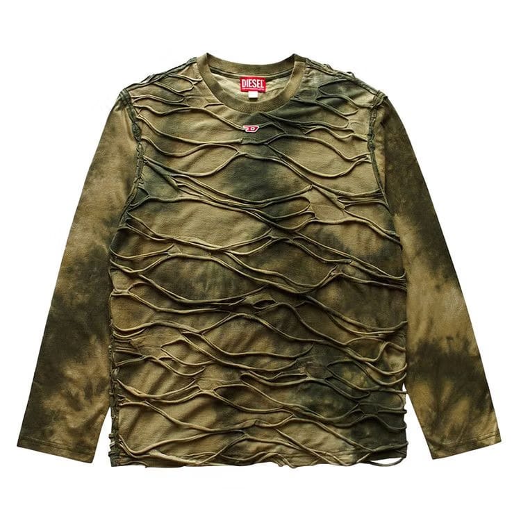 Diesel Long-Sleeve T-Shirt With Floating Strands Green