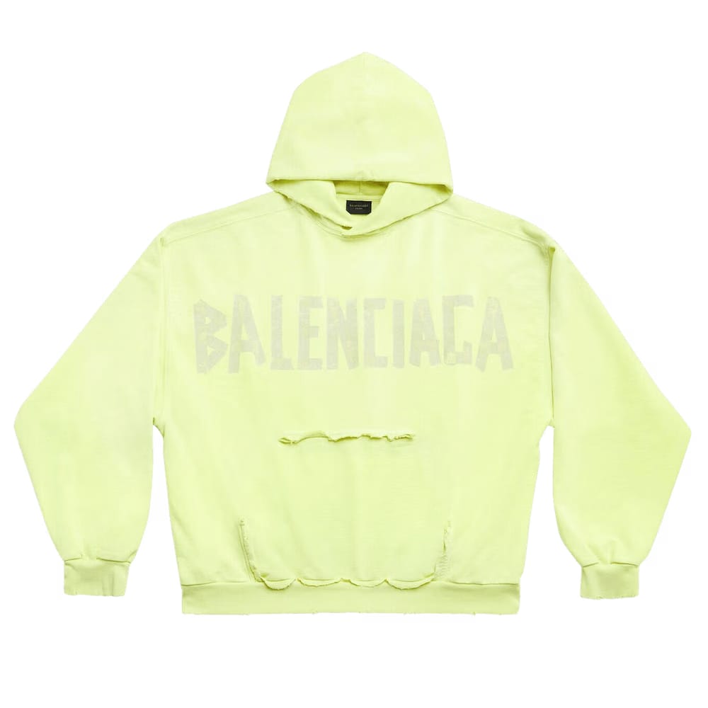Balenciaga Ripped Pocket Hoodie Fluo Yellow