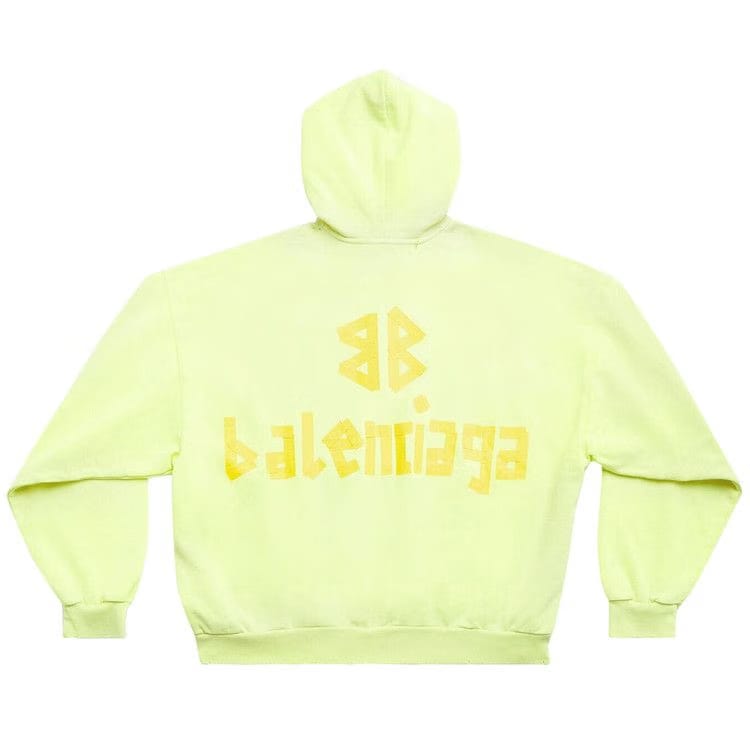Balenciaga Ripped Pocket Hoodie Fluo Yellow