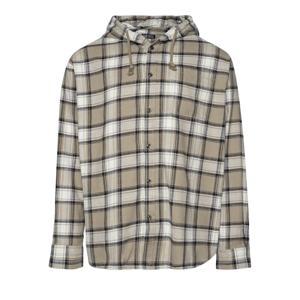 Diesel S-Dewny Hooded Flannel Shirt Beige/Cream/Black