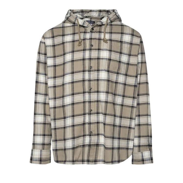 Diesel S-Dewny Hooded Flannel Shirt Beige/Cream/Black